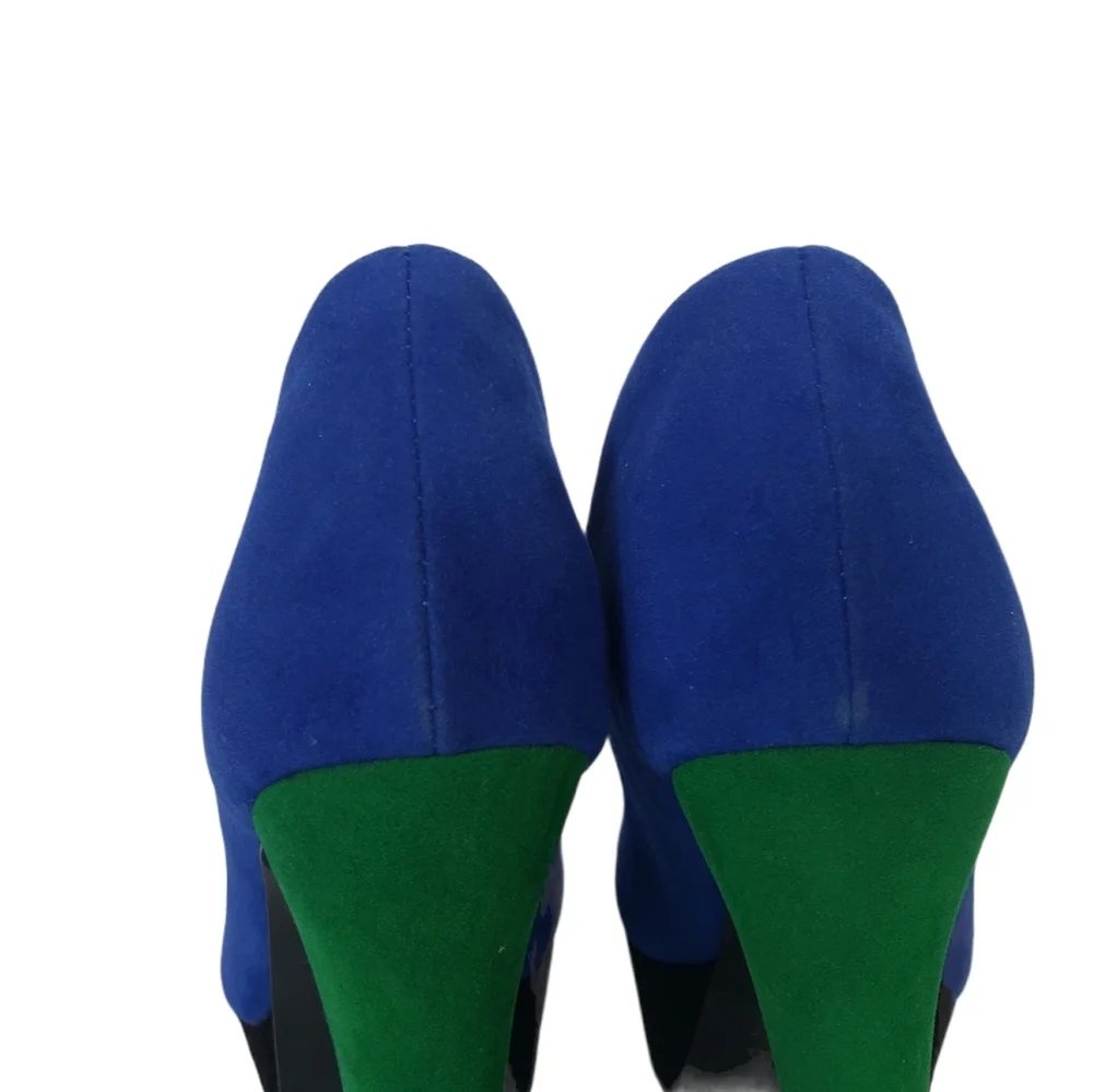 Faux Suede Colorblock Platform Heels Size 8.5 Round Toe Chunky Cosplay Costume